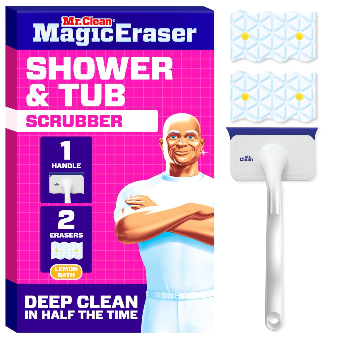 Mr. Clean Shower Cleaner Eraser package for soap-scum cleaning