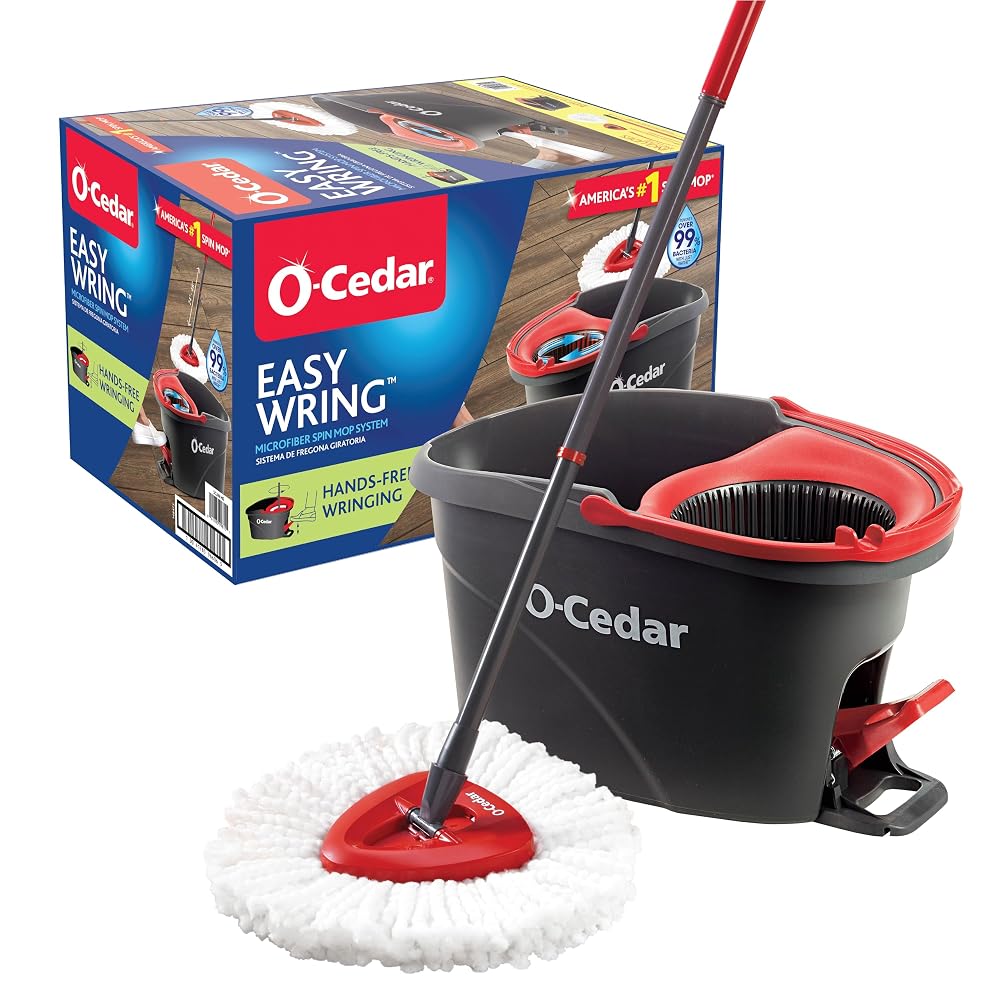 O-Cedar EasyWring microfiber spin mop with bucket floor cleaning system