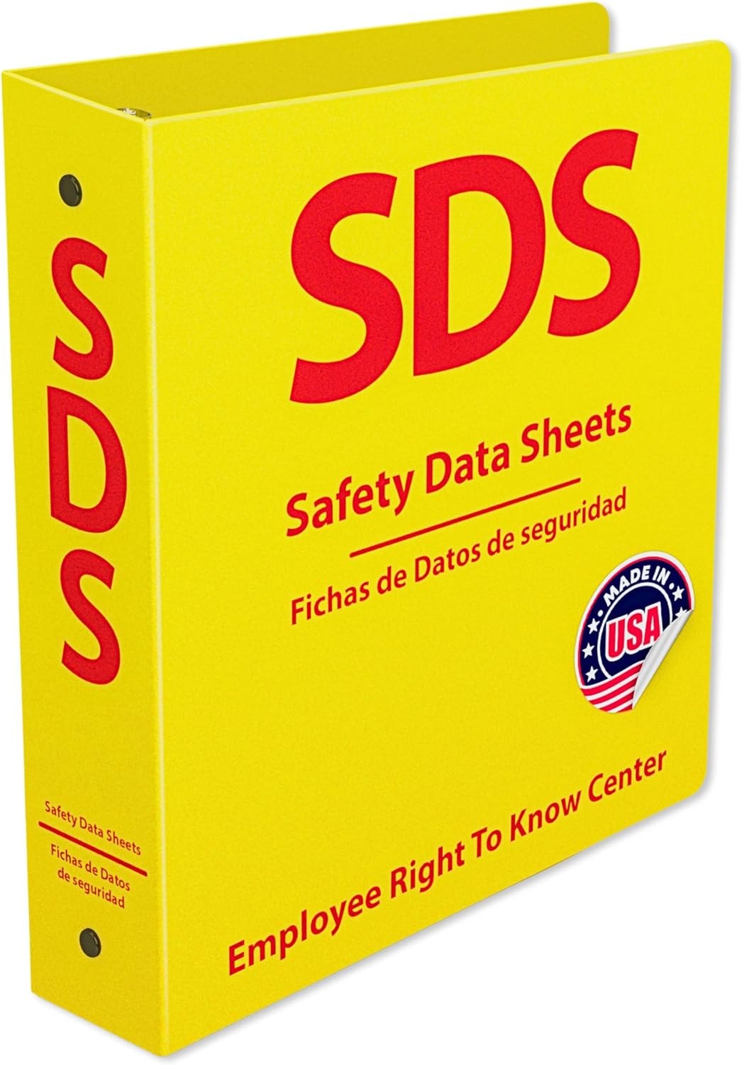 Yellow bilingual OSHA-compliant SDS safety data sheet binder